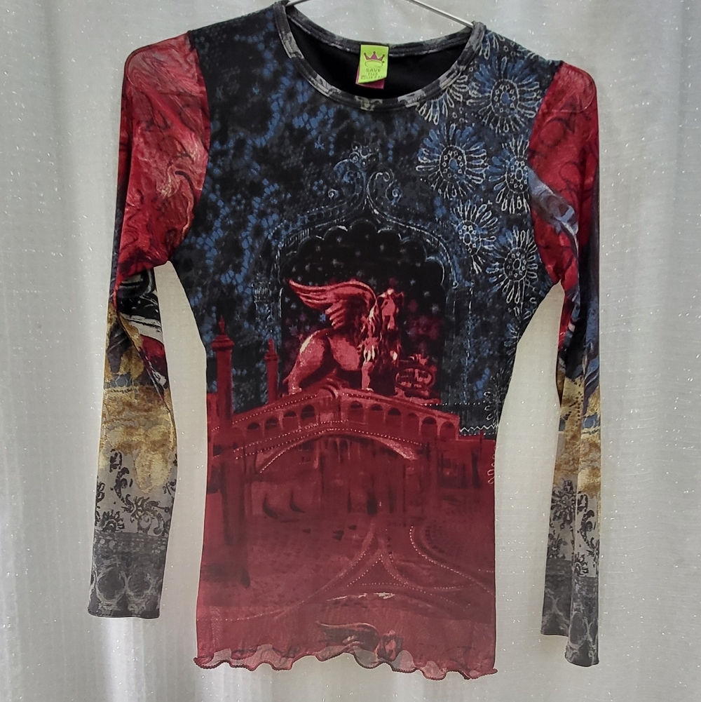 Save The Queen Long Sleeve Mesh Top Gryphon Print M